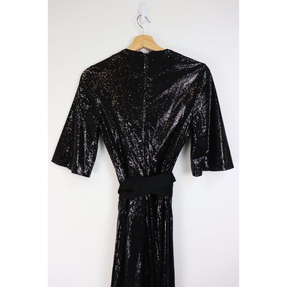 NEW Galvan Galaxy Sequin V-Neck Jumpsuit Black 6 - Picture 7 of 9